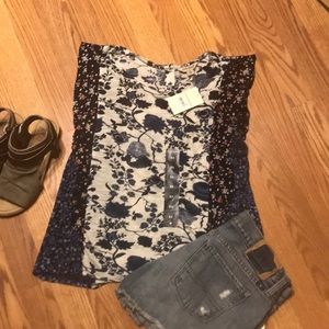 Lucky button up the back floral top- NWT